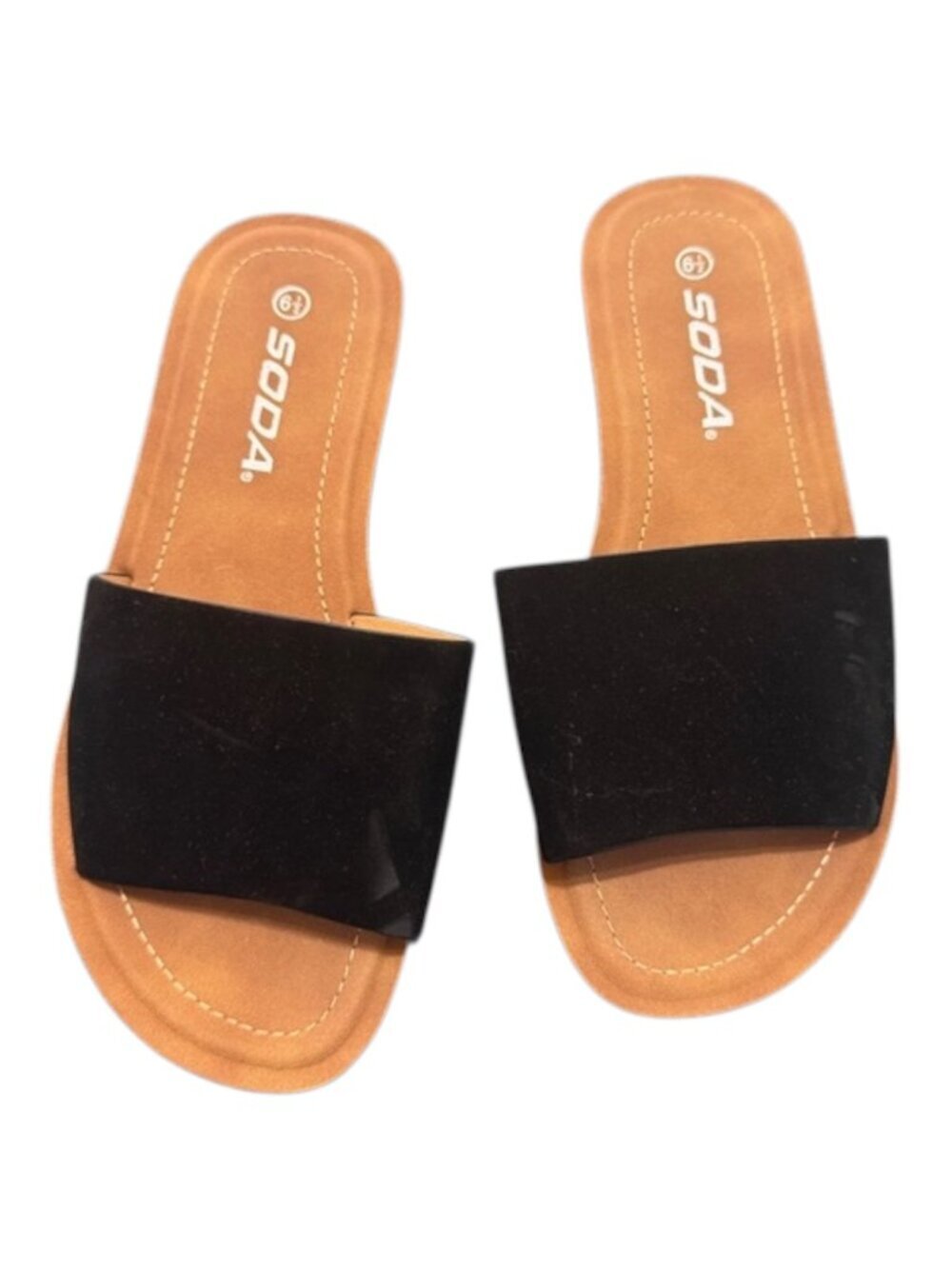 SODA Slide Sandals for Women Size 6.5  Black and Tan - Open Toe Casual
